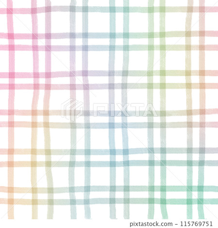 Rainbow Plaid Gingham Check Hand Drawn Background Overlay 115769751