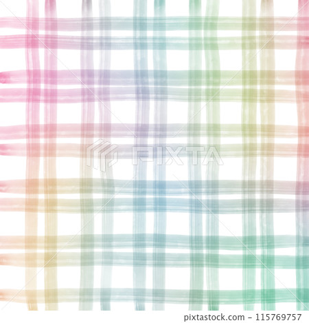 Rainbow Plaid Gingham Check Hand Drawn Background Overlay 115769757