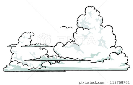 大大小小的雷雲和兩隻白色海鳥在遠處飛翔，印刷風格 115769761