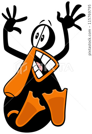 cartoon frightened or surprised black duck character cartoon frightened or surprised black duck character 115769795