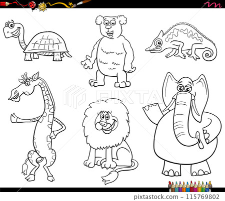 cartoon wild animals characters set coloring page 115769802
