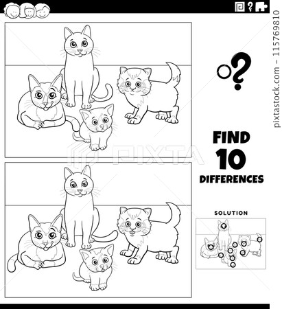 differences activity with cute cartoon cats coloring page differences activity with cute cartoon cats coloring page 115769810