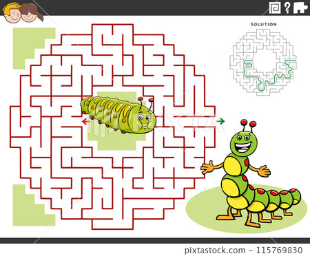 maze activity with cartoon caterpillars characters 115769830