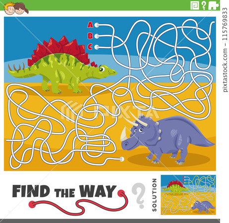maze activity game with cartoon dinosaurs characters maze activity game with cartoon dinosaurs characters 115769833