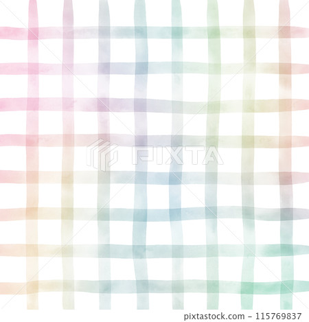 Rainbow Colorful Plaid Gingham Check Hand Drawn Background Overlay 115769837