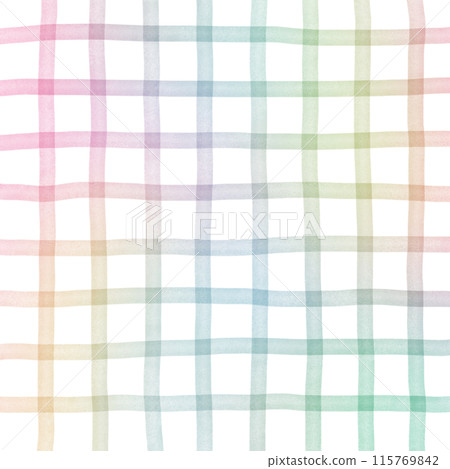 Rainbow Colorful Plaid Gingham Check Hand Drawn Background Overlay 115769842