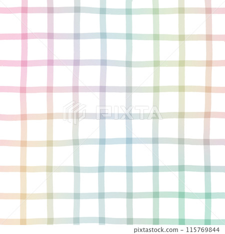 Rainbow Colorful Plaid Gingham Check Hand Drawn Background Overlay 115769844