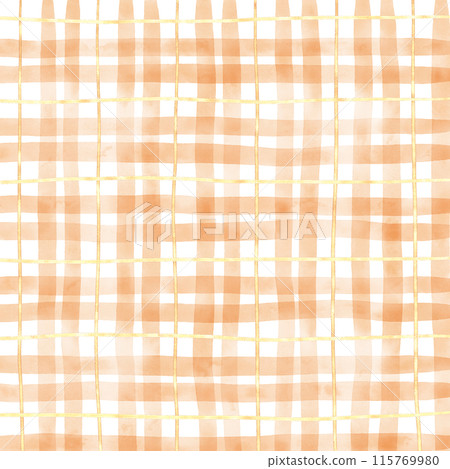 Gold Orange Plaid Gingham Check Hand Drawn Background 115769980