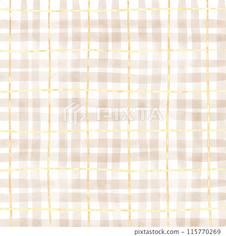 Gold Brown Beige Plaid Gingham Check Hand Drawn Background Overlay 115770269