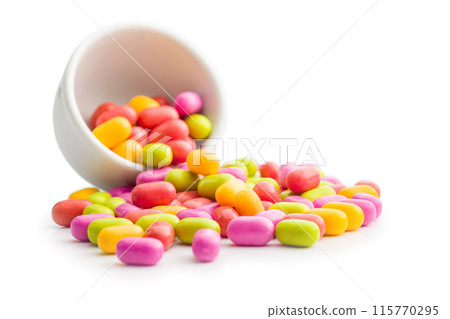 Colorful hard mint Candies in bowl Isolated On White Background Colorful hard mint Candies in bowl Isolated On White Background 115770295