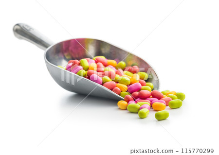 Colorful hard mint Candies in scoop Isolated On White Background Colorful hard mint Candies in scoop Isolated On White Background 115770299