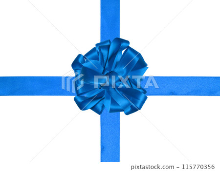 Blue ribbon with a cross and a bow on an isolated backgroun Blue ribbon with a cross and a bow on an isolated backgroun 115770356