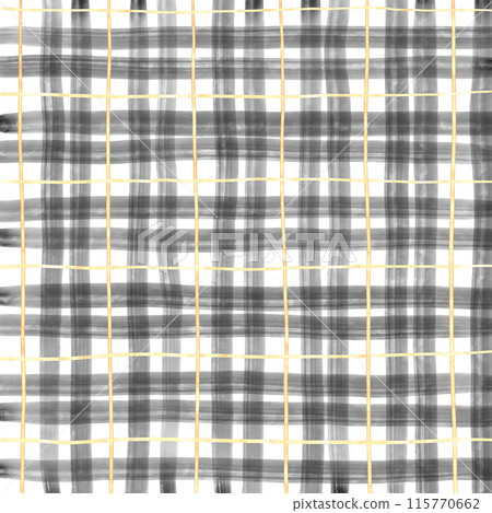 Black Gold Plaid Gingham Check Hand Drawn Background Overlay 115770662