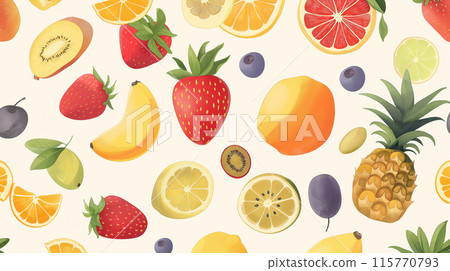 Various fruits watercolor illustration, wallpaper, textile design 115770793