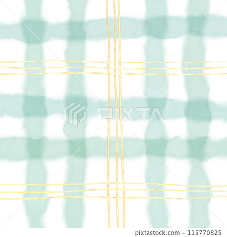 Gold Green Plaid Gingham Check Hand Drawn Background Overlay 115770825