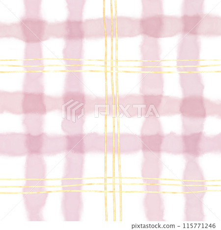 Gold Pink Plaid Gingham Check Hand Drawn Background 115771246