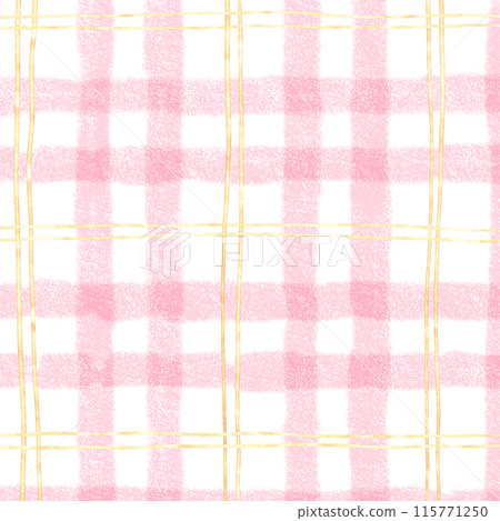 Gold Pink Plaid Gingham Check Hand Drawn Background 115771250