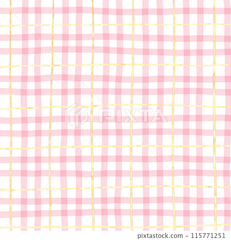 Gold Pink Plaid Gingham Check Hand Drawn Background 115771251