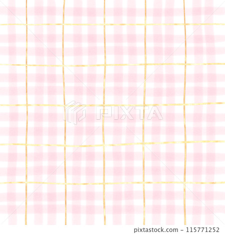 Gold Pink Plaid Gingham Check Hand Drawn Background 115771252