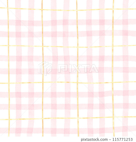 Gold Pink Plaid Gingham Check Hand Drawn Background Gold Pink Plaid Gingham Check Hand Drawn Background 115771253