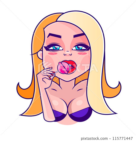 Vector pop art pin up illustration of a young sexy punk girl sucks lollipop Vector pop art pin up illustration of a young sexy punk girl sucks lollipop 115771447