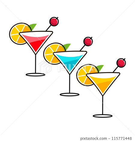 Hand holding margarita and sprits cocktails clinking glasses drawing in flat line Hand holding margarita and sprits cocktails clinking glasses drawing in flat line 115771448
