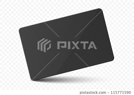 Vector Black Gift Card, Certificate, Guest Room, Plastic Hotel Apartment Keycard, ID Card, Sale, Credit Card Design Template for Mockup, Branding. Top View 115771590