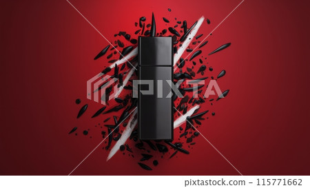 Black Bottle with Abstract Black Elements 115771662