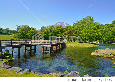 Kyogoku Town, Fukidashi Park with fresh greenery, Ezo Fuji, Mt. Yotei Kyogoku Town, Fukidashi Park with fresh greenery, Ezo Fuji, Mt. Yotei 115771859