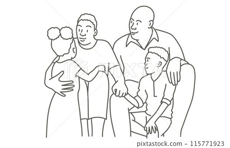 A family of four is sitting together A family of four is sitting together 115771923