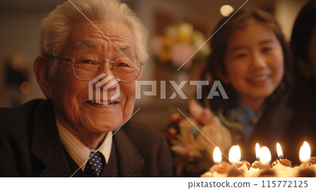 Grandfather happy with birthday cake 115772125