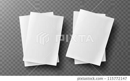 Three white business cards stacked on black surface 115772147