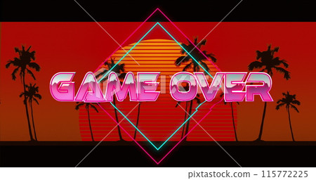 Image of game over text over a digital sunset Image of game over text over a digital sunset 115772225