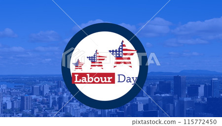 Image of labour day text over cityscape 115772450