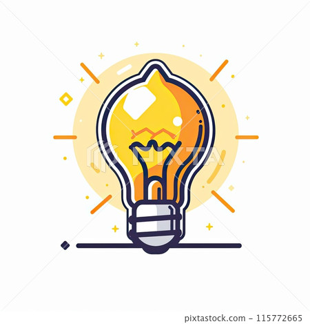An illuminated light bulb emitting rays against a white backdrop An illuminated light bulb emitting rays against a white backdrop 115772665