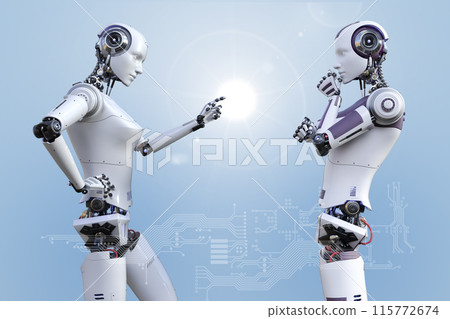 Two AI humanoids having a debate Two AI humanoids having a debate 115772674
