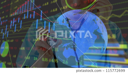 Waving male and female students and male waving networks rotating purple networks 115772699