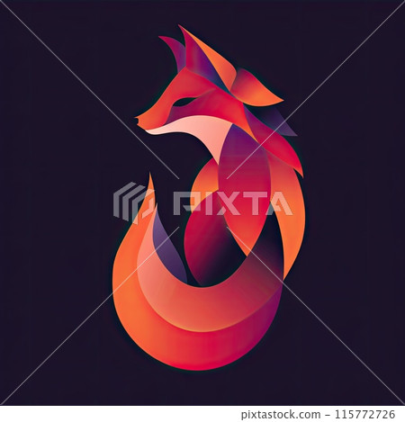 Colorful fox on dark background with art, tail, bird, illustration, graphics 115772726