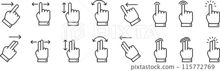 Hand sign line icon set 115772769