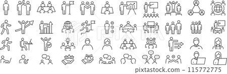 Set of line drawing pictograms about business 115772775