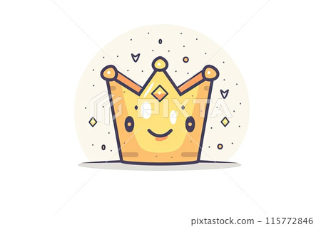 A golden crown adorned with colorful gemstones set against a white backdrop 115772846