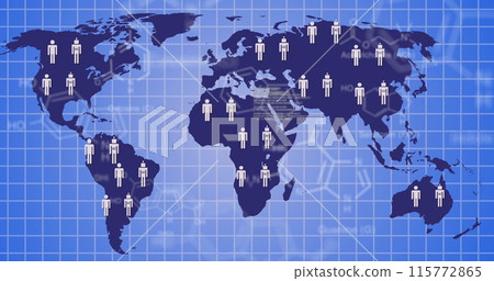 Image of ai data processing over grid and world map 115772865