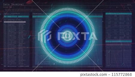 Image of illuminated over old computer terminal screen against black background Image of illuminated over old computer terminal screen against black background 115772868
