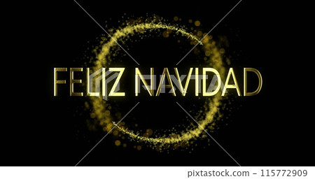 Image of feliz navidad text and circle of light trail on black background 115772909