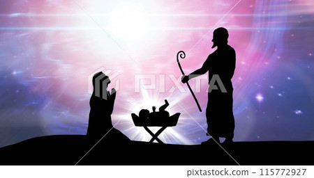 Image of christmas nativity scene in winter scenery background 115772927