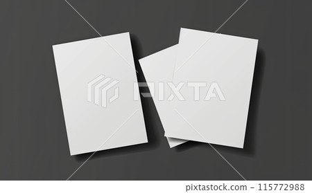 Three white business cards stacked on black surface 115772988