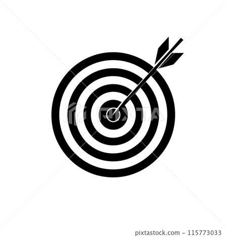 Black and white target icon with arrow symbolizes accuracy and focus 115773033