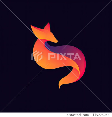 Colorful fox on dark background with art, tail, bird, illustration, graphics 115773038