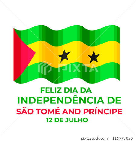 Sao Tome and Principe Independence Day typography poster in Portuguese. National holiday on July 12. Vector template for banner, greeting card, flyer, etc. 115773050