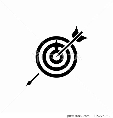 Black and white target icon with arrow symbolizes accuracy and focus 115773089